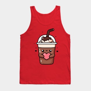 Cute Hot Chocolate Milkshake Holding a Heart in Kawaii Style | Kawaii Food Lovers Tank Top